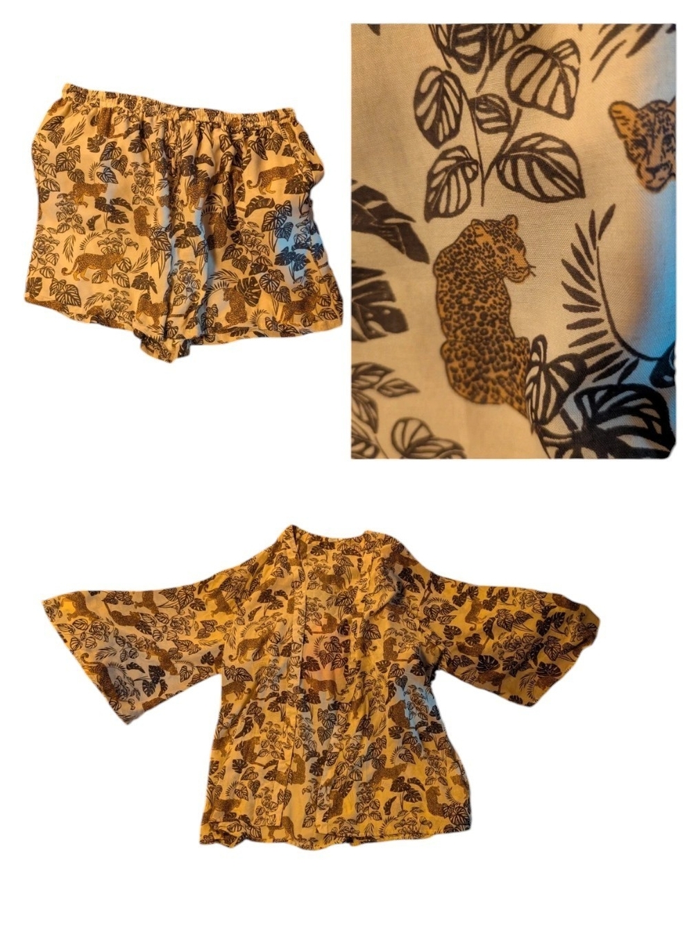Jungle Print Open Front Cardigan With Matchβ Womenβs Tropical Leaf & Leopard Top